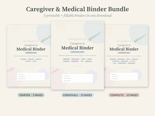 Caregiver Binder Bundle – Printables by SpoonfulOfCalmStudio