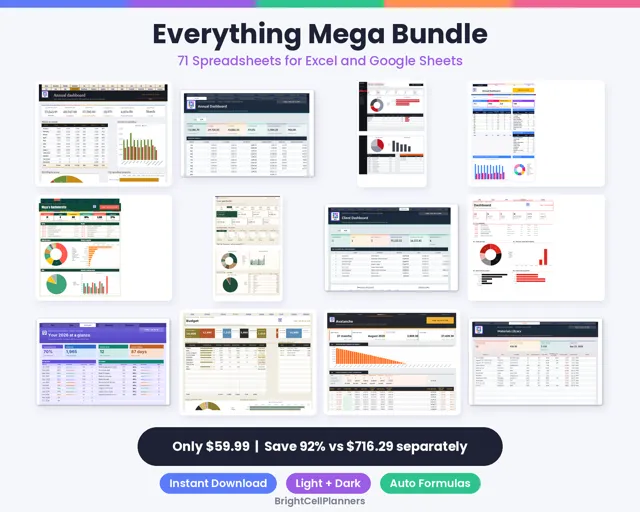 Everything Mega Spreadsheet Bundle – Spreadsheets by BrightCellPlanStudio