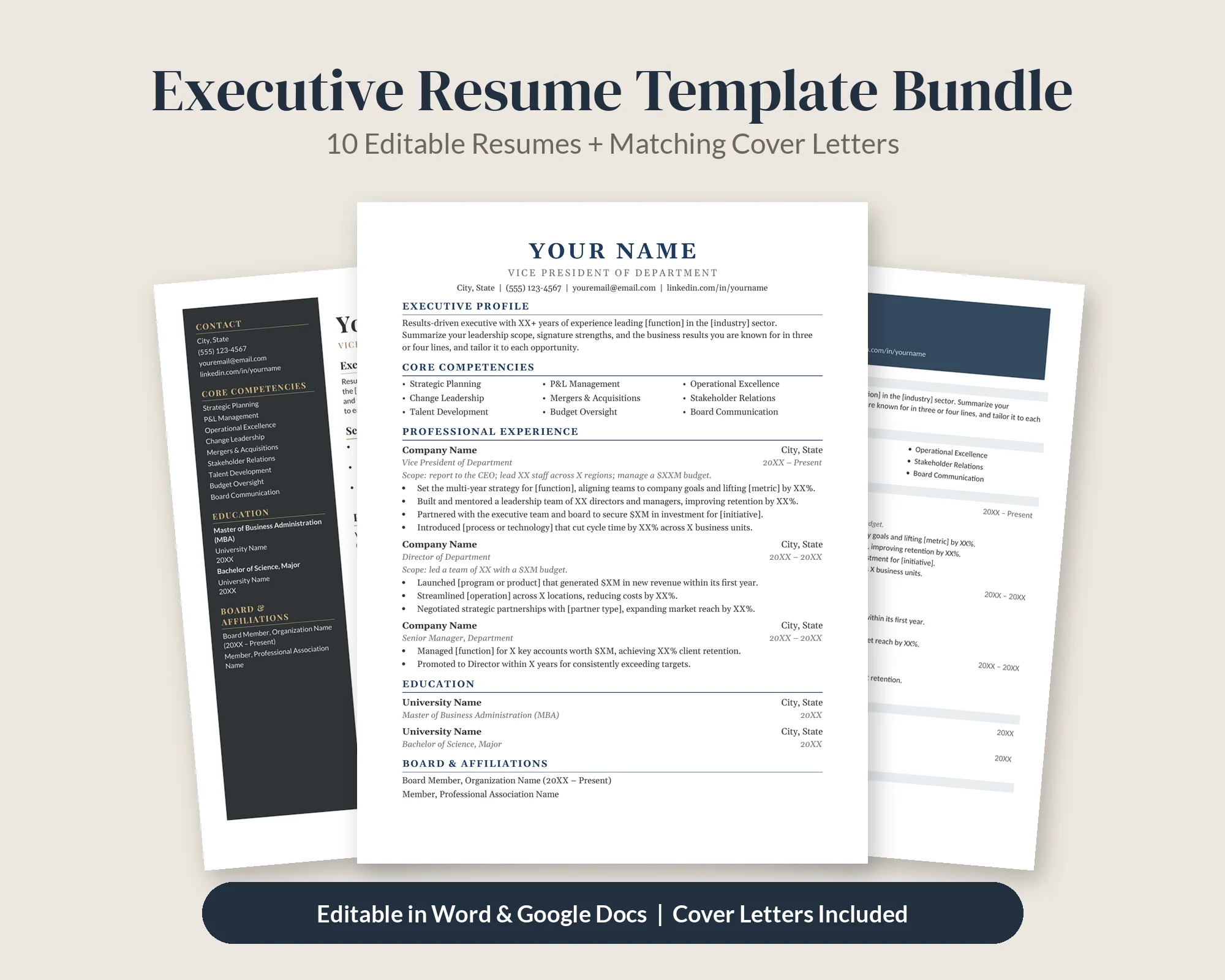 Executive Resume Bundle – Resume Templates by SpoonfulOfCalmStudio