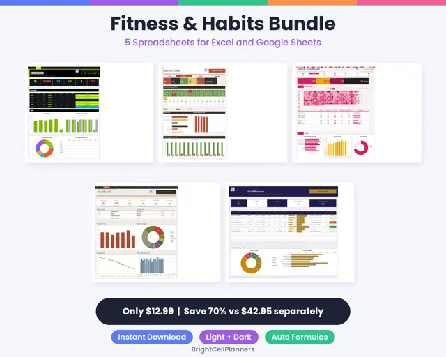 Fitness and Habits Spreadsheet Bundle – Spreadsheets by BrightCellPlanStudio