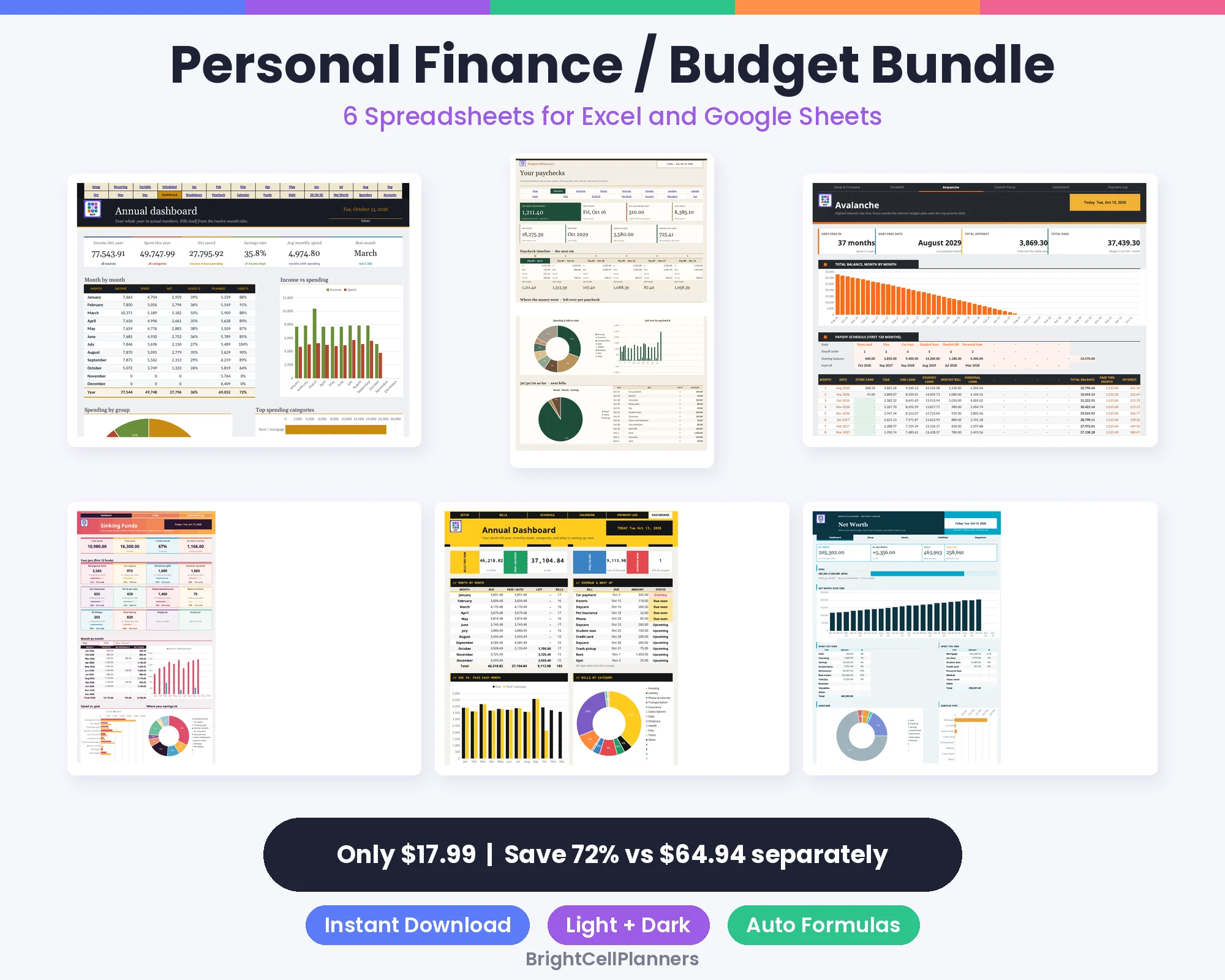 Personal Finance and Budget Spreadsheet Bundle – Spreadsheets by BrightCellPlanStudio