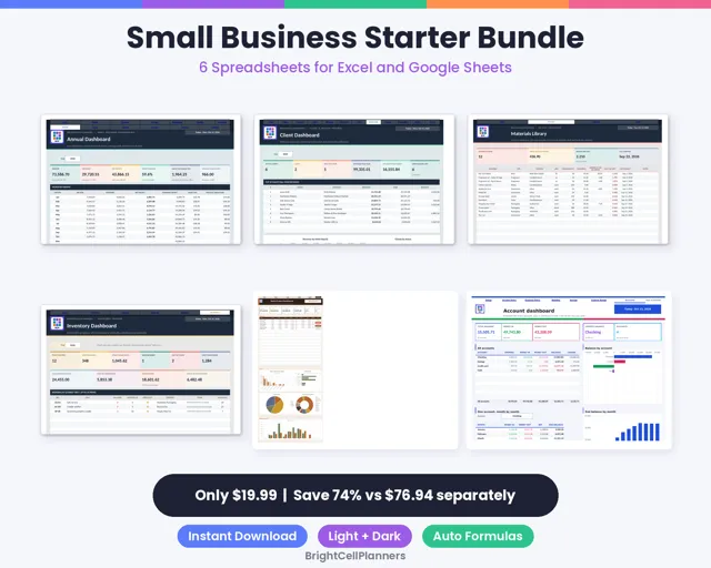 Small Business Starter Spreadsheet Bundle – Spreadsheets by BrightCellPlanStudio