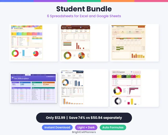 Student Spreadsheet Bundle – Spreadsheets by BrightCellPlanStudio