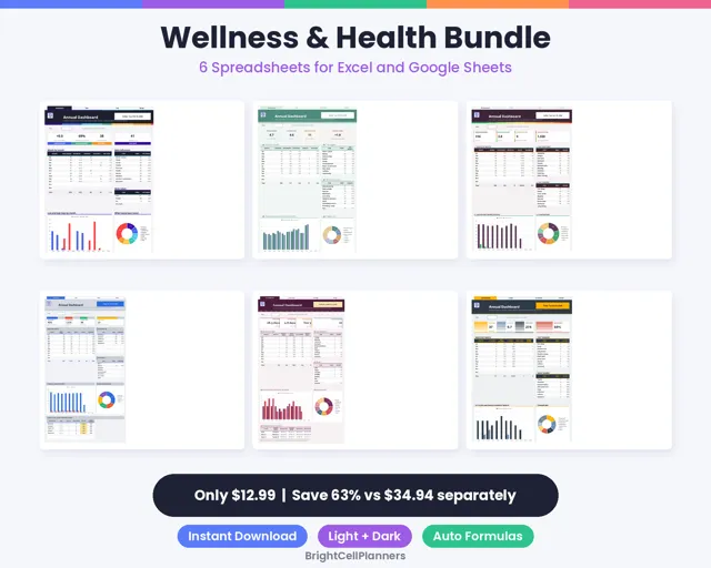 Wellness and Health Spreadsheet Bundle – Spreadsheets by BrightCellPlanStudio